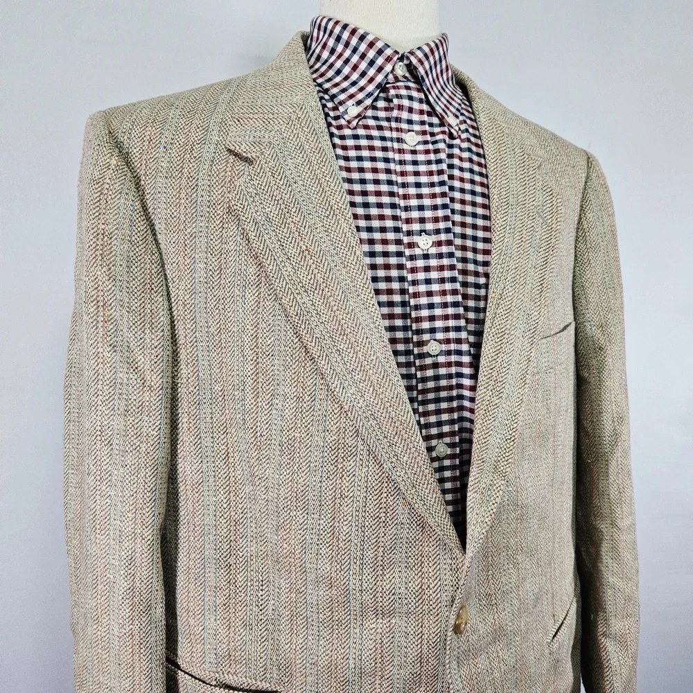 Joe Namath Mens Sport Coat Blazer Two Button Tweed Herringbone Silk Poly 48R Big